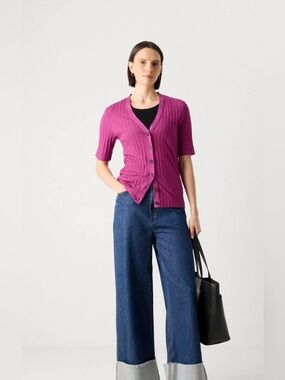 Marc O'Polo Magenta Ribbed Button-Up Cardigan